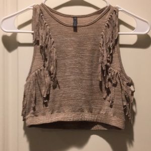 Rare! Riller & Fount Boxy fringe sleeveless western crop top size 0 beige